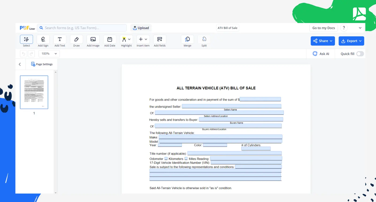 ATV Bill of Sale Screenshot