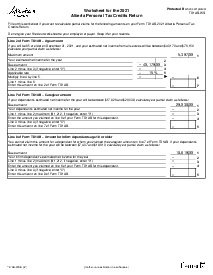 Fillable TD1AB-WS Worksheet for the 2021 Alberta Personal Tax Credits Return - Thumbnail